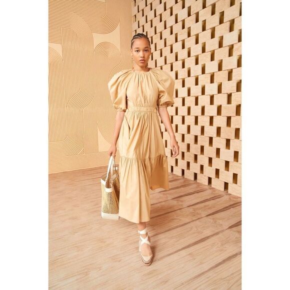 Ulla Johnson Claire puff-sleeve cotton midi dress Cedar US8 - Picture 3 of 9